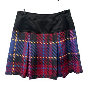 Francis Pleated Plaid Silk‎ Mini Skirt Women's 8 Black Colorful Artsy Eclectic